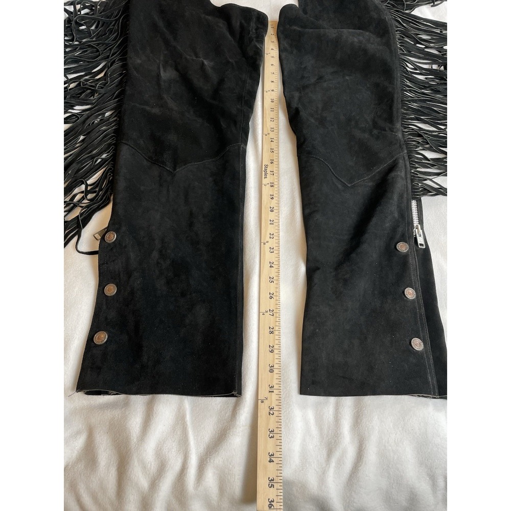 Harley Davidson Black Leather Chaps‎ with Fringe - Picture 2 of 13
